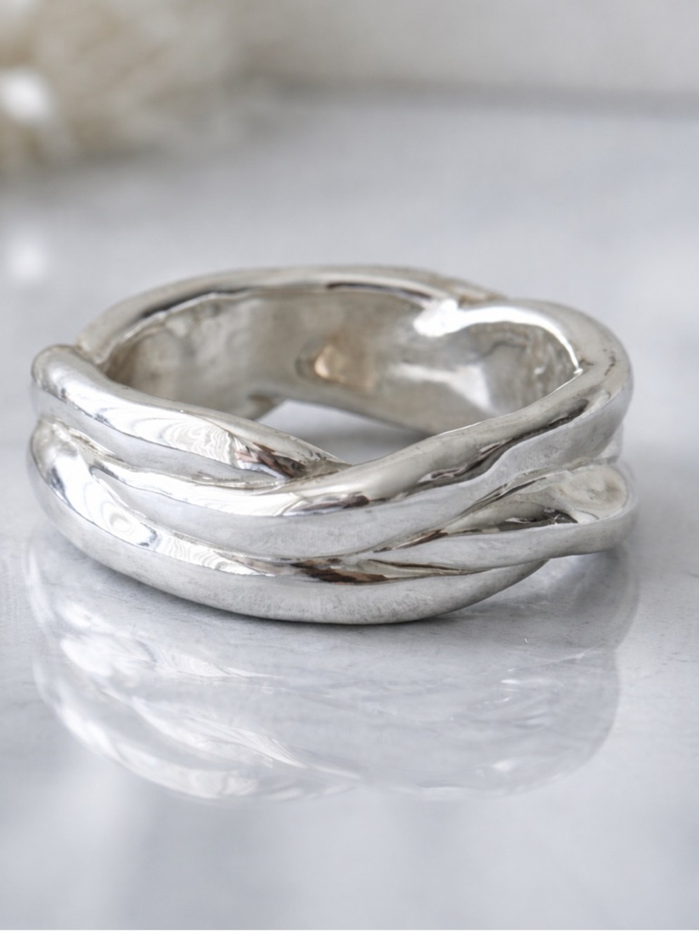 E&L Sterling Silver Electroform Statement Braided Bangle Bracelet Israel